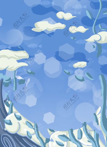 手绘蓝色春季主题背景设计