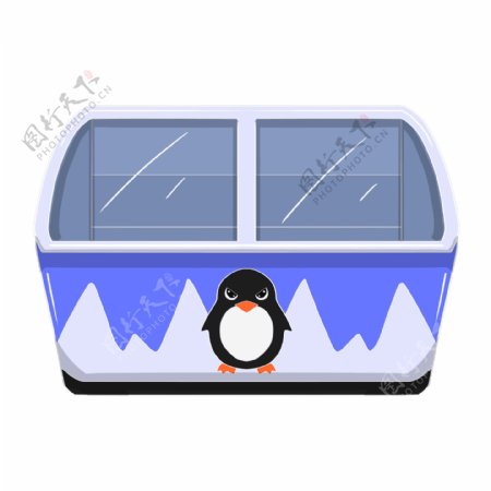 手绘企鹅冰柜插画