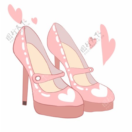 粉色打底白色爱心高跟鞋