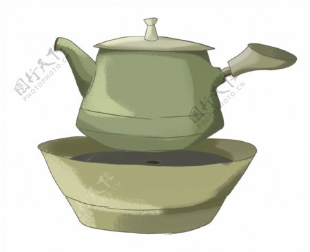 绿色老式茶壶插图