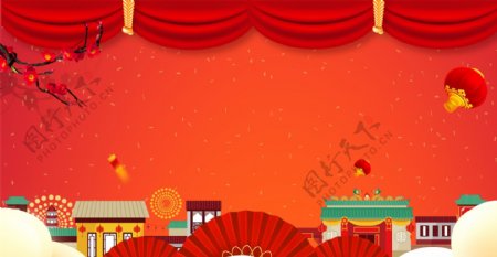 2019猪年年货节集市中国风海报