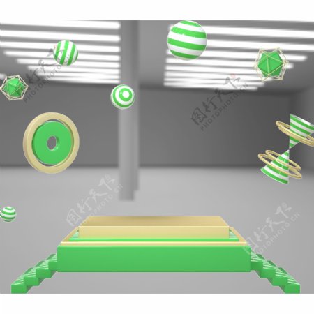 C4D绿色立体质感电商产品舞台框