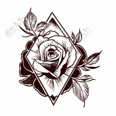 欧美纹身手稿手绘玫瑰花