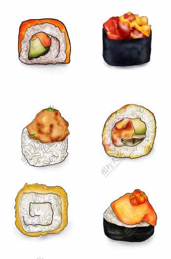 手绘多种日料寿司卷