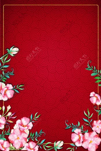 中国红花卉边框电商淘宝背景5背景