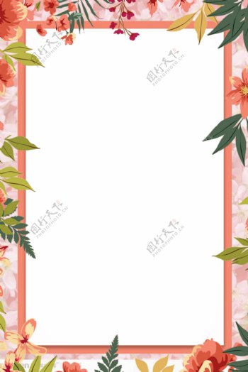 暖色调花卉植物环绕边框拼接海报背景