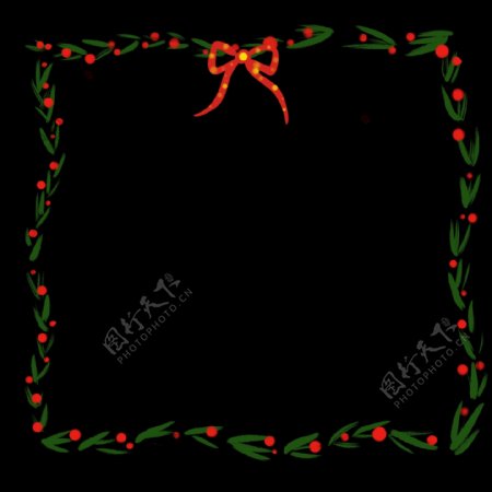 圣诞节边框红绿色系手绘插画树叶蝴蝶结PNG