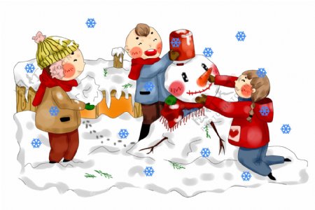 手绘原创厚涂欢庆元旦新年圣诞节堆雪人插画PNG