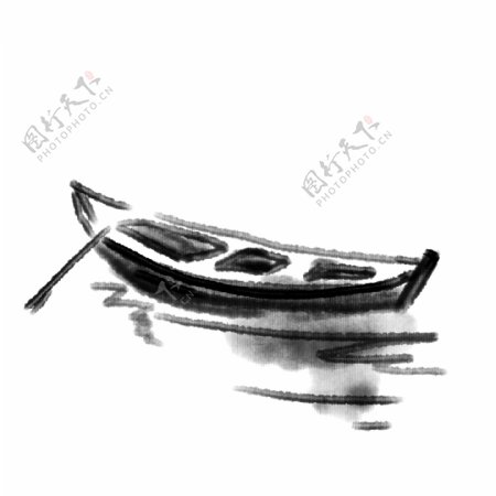 黑色水墨小船插画