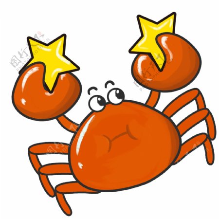 抓着星星的小螃蟹插画
