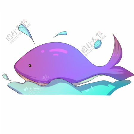 卡通手绘蓝粉色鲸鱼悠闲游泳插画