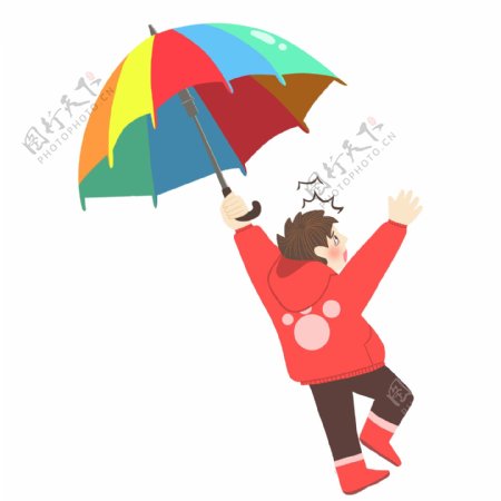雨天人物男孩插画