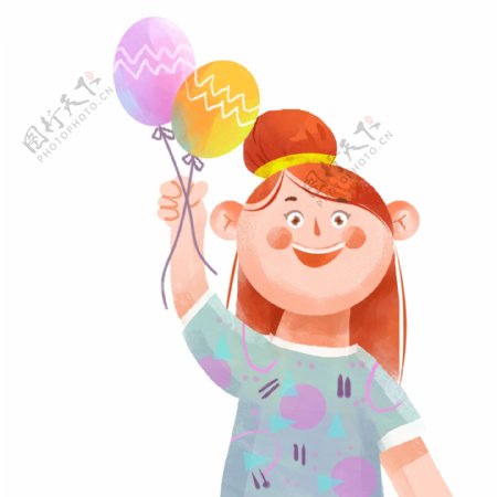 卡通儿童节拿着气球过节日的女孩