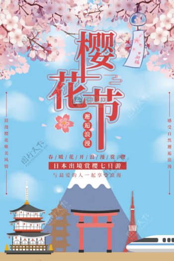 唯美浪漫樱花节日本旅游海报