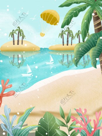 手绘夏季海滩背景设计