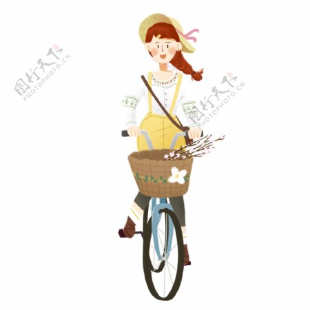 清新可爱骑自行车的女孩人物卡通设计