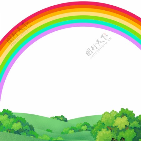 彩虹绿色植物儿童节卡通元素