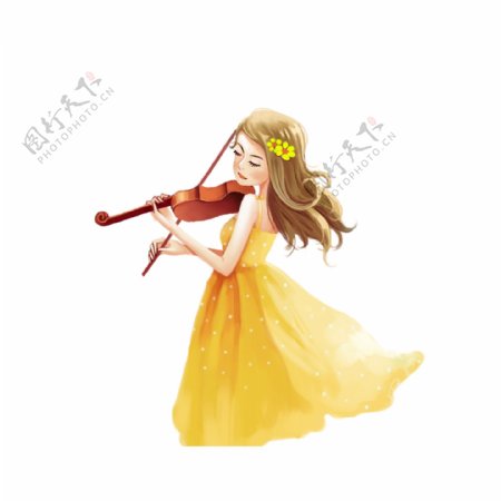 卡通小清新拉小提琴的女孩子