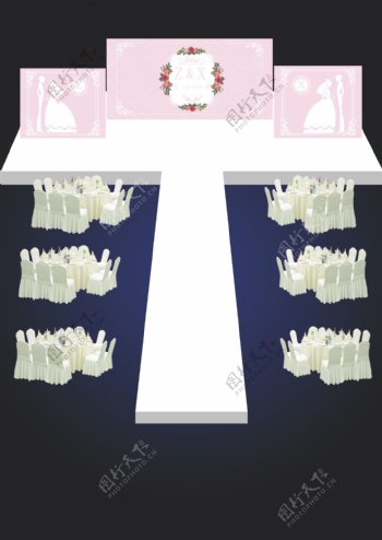 粉色清新婚礼舞台效果图
