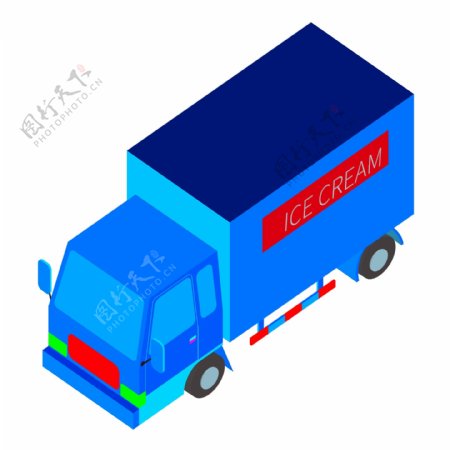 2.5d交通工具卡车蓝色矢量元素