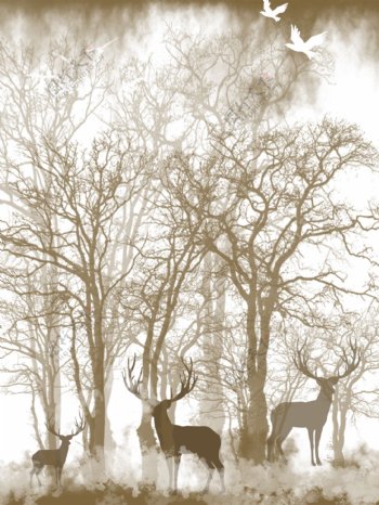北欧森林麋鹿装饰画