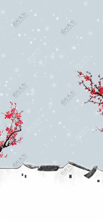 彩绘大雪节气雪景背景素材