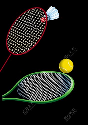 网球拍羽毛球拍矢量图