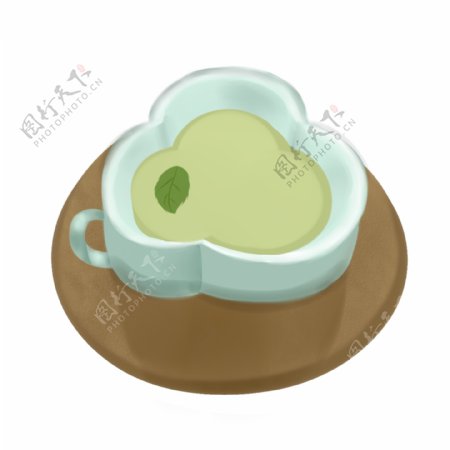 一杯绿茶和茶具