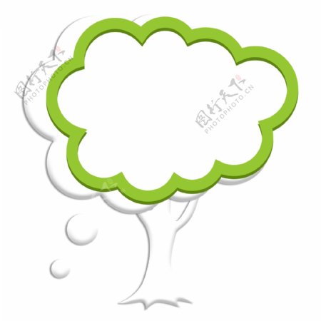 思考气泡框彩色气泡树绿色框剪影PNG素材