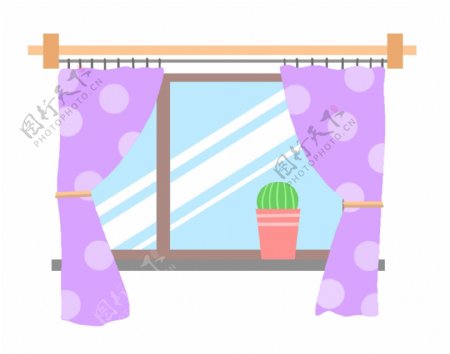 紫色窗帘植物摆设