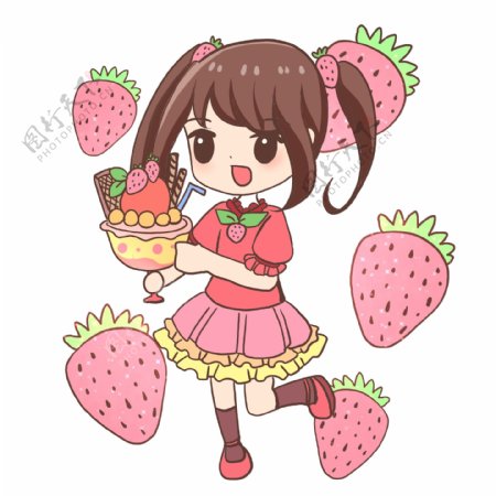 夏日女孩草莓甜点