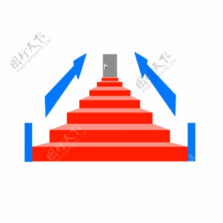 红色楼梯和蓝色箭头