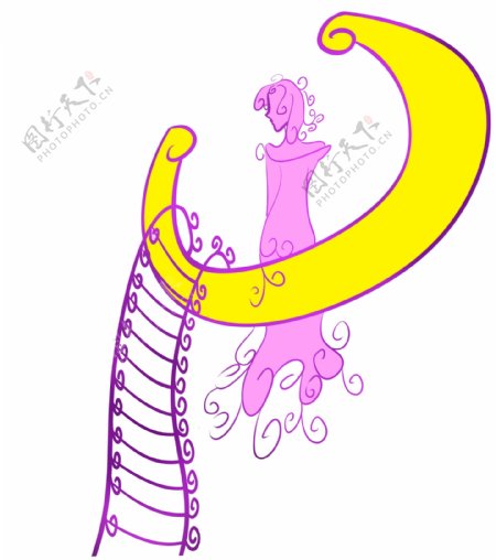 紫色梯子和月亮插画