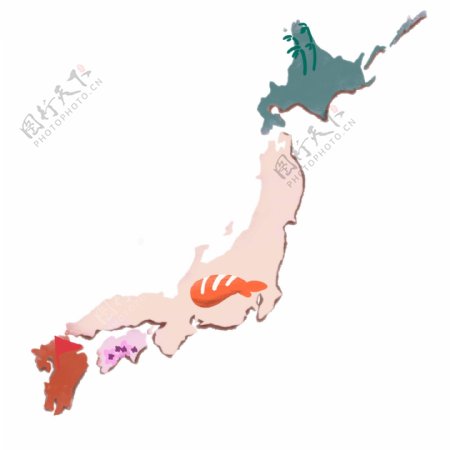 彩色日本地图插画