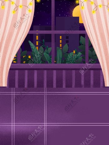 紫色唯美浪漫室内背景