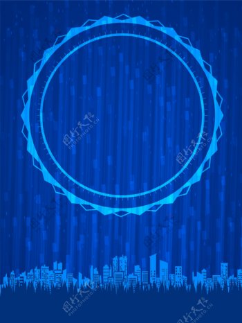 深蓝色城市幻影圆环背景素材