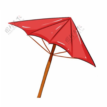 红色卡通遮阳伞png元素