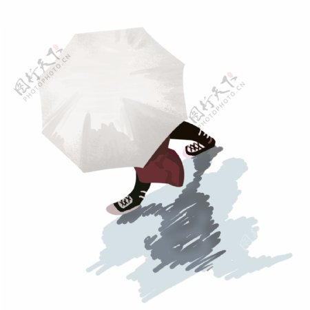 白色雨伞底下的卡通人物元素