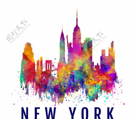 旅行彩绘都市建筑纽约