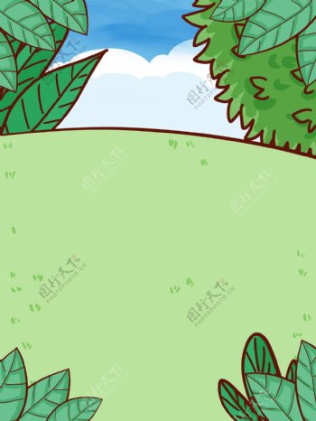 卡通手绘绿色植物风景手绘背景