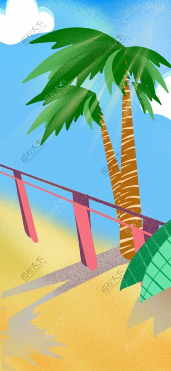 蓝色夏日旅游季海边椰子树背景