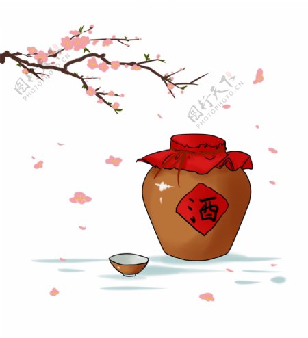 中国风传统桃花酒手绘