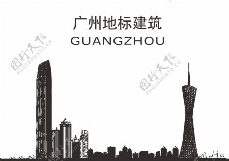 AI矢量广州城市建筑剪影