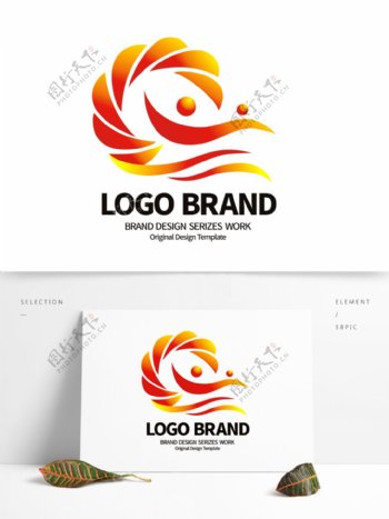 简约红黄飘带C字母公司LOGO标志设计