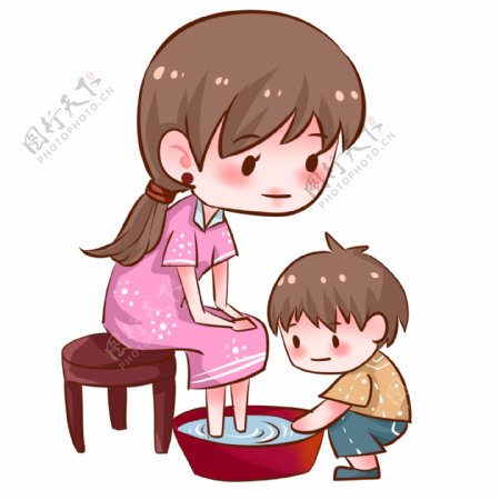 感恩节为妈妈洗脚的孩子手绘元素