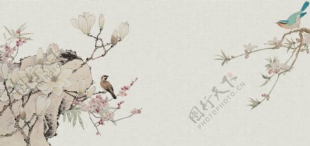 中国风手绘花鸟