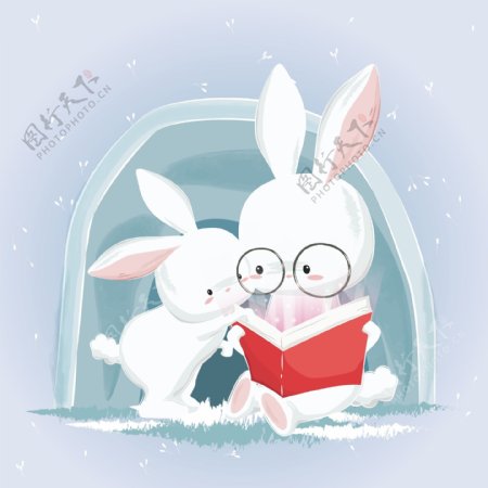 认真看书的小白兔子