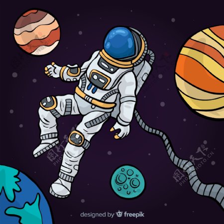 彩绘遨游太空的宇航员