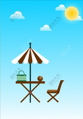 沙滩桌子凳子太阳伞