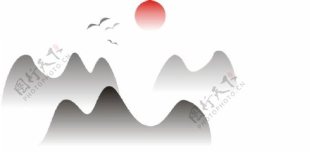 中国风卡通太阳山脉山水元素素材
